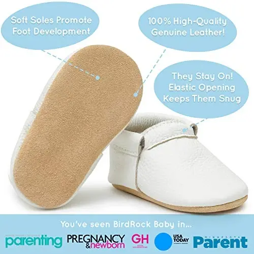 BirdRock Baby Fringeless Moccasins - Genuine Leather Boys and Girls Shoes for Newborns, Infants, Babies, Toddlers - 2