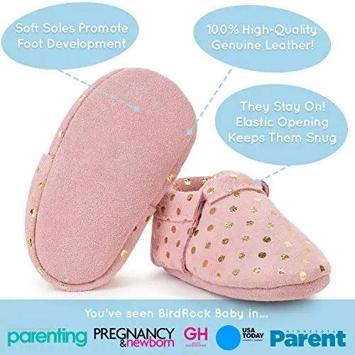BirdRock Baby Fringeless Moccasins - Genuine Leather Boys and Girls Shoes for Newborns, Infants, Babies, Toddlers - 2