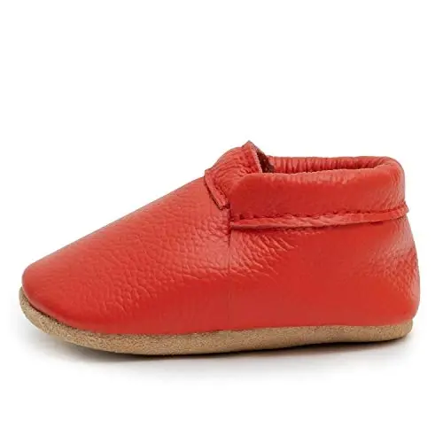 BirdRock Baby Fringeless Moccasins - Genuine Leather Boys and Girls Shoes for Newborns, Infants, Babies, Toddlers 