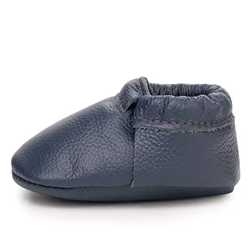 BirdRock Baby Fringeless Moccasins - Genuine Leather Boys and Girls Shoes for Newborns, Infants, Babies, Toddlers 