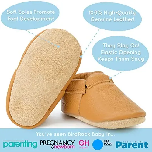 BirdRock Baby Fringeless Moccasins - Genuine Leather Boys and Girls Shoes for Newborns, Infants, Babies, Toddlers - 2