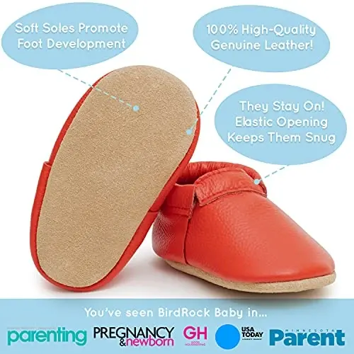 BirdRock Baby Fringeless Moccasins - Genuine Leather Boys and Girls Shoes for Newborns, Infants, Babies, Toddlers - BIRDROCK BABY (1)