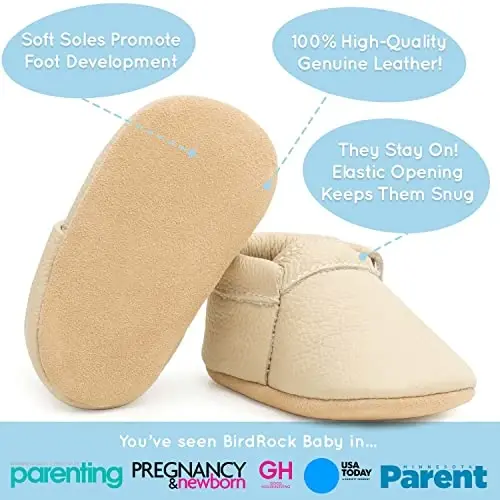 BirdRock Baby Fringeless Moccasins - Genuine Leather Boys and Girls Shoes for Newborns, Infants, Babies, Toddlers - 2