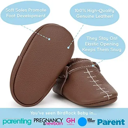 BirdRock Baby Fringeless Moccasins - Genuine Leather Boys and Girls Shoes for Newborns, Infants, Babies, Toddlers - BIRDROCK BABY (1)