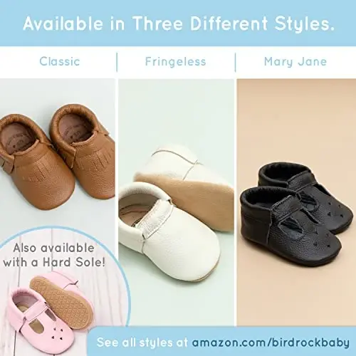 BirdRock Baby Fringeless Moccasins - Genuine Leather Boys and Girls Shoes for Newborns, Infants, Babies, Toddlers - 5