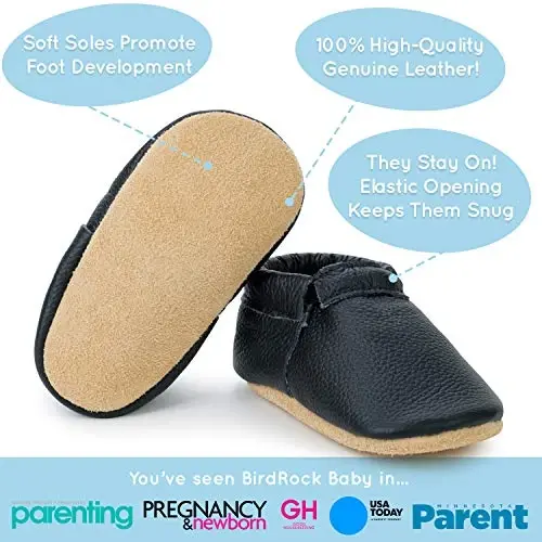 BirdRock Baby Fringeless Moccasins - Genuine Leather Boys and Girls Shoes for Newborns, Infants, Babies, Toddlers 
