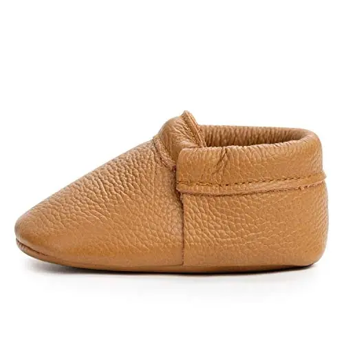 BirdRock Baby Fringeless Moccasins - Genuine Leather Boys and Girls Shoes for Newborns, Infants, Babies, Toddlers 