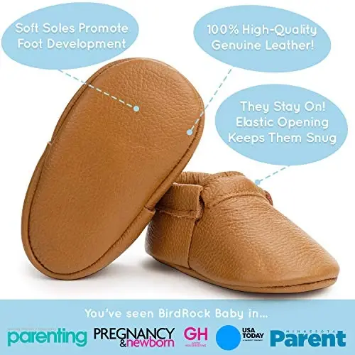 BirdRock Baby Fringeless Moccasins - Genuine Leather Boys and Girls Shoes for Newborns, Infants, Babies, Toddlers - 3