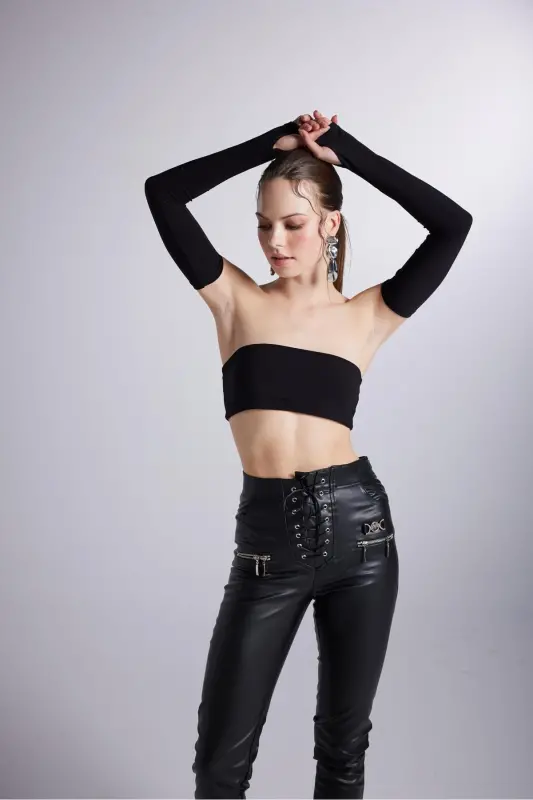 Birdseye Detailed Zippered Brushed Vegan Trousers - 4