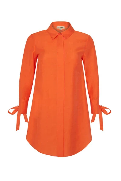Birdseye Linen Shirt Tunic-Coral - AKER