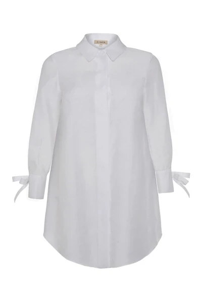 Birdseye Linen Shirt Tunic-White - 1