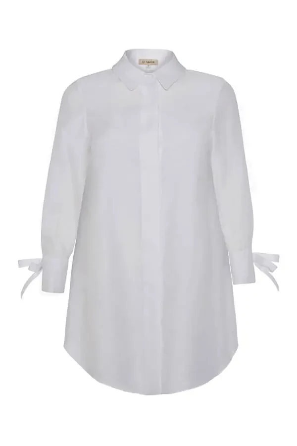 Birdseye Linen Shirt Tunic-White - 1