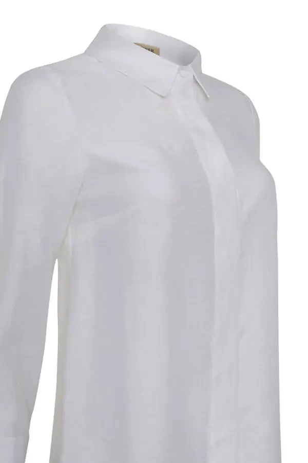 Birdseye Linen Shirt Tunic-White - 2