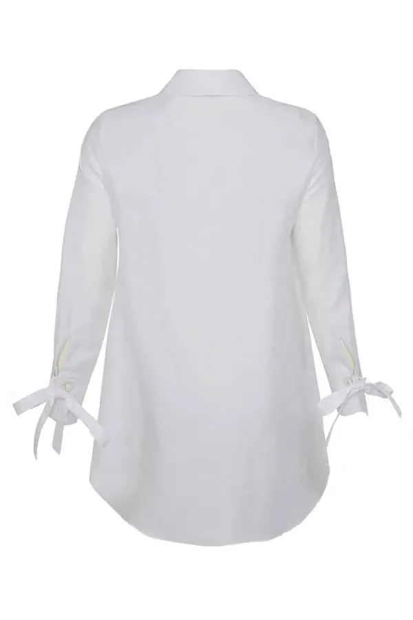 Birdseye Linen Shirt Tunic-White - 3