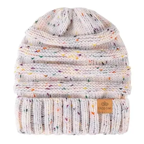 PAGE ONE Womens Winter Beanie Warm Cable Knit Hat Style Stretch Trendy Ribbed Chunky Cap - PAGE (1)