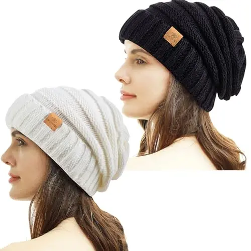 PAGE ONE Womens Winter Beanie Warm Cable Knit Hat Style Stretch Trendy Ribbed Chunky Cap - PAGE