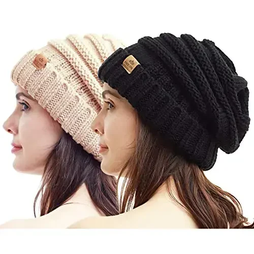 PAGE ONE Womens Winter Beanie Warm Cable Knit Hat Style Stretch Trendy Ribbed Chunky Cap - PAGE