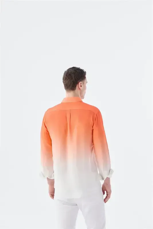 Бирюзовая рубашка Comfort Fit с воротником на пуговицах, не требующая глажки - 4