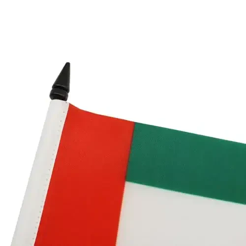 United Arab Emirates Table Flag 4'' x 6'' - Emirati Desk Flag 15 x 10 cm. - Black plastic stick and base - AZ FLAG - 4