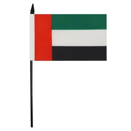 United Arab Emirates Table Flag 4'' x 6'' - Emirati Desk Flag 15 x 10 cm. - Black plastic stick and base - AZ FLAG 