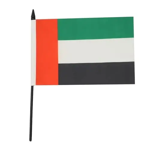 United Arab Emirates Table Flag 5'' x 8'' - Emirati Desk Flag 21 x 14 cm. - Black plastic stick and base - AZ FLAG 