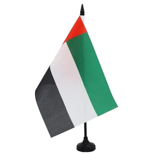 United Arab Emirates Table Flag 5'' x 8'' - Emirati Desk Flag 21 x 14 cm. - Black plastic stick and base - AZ FLAG - 2