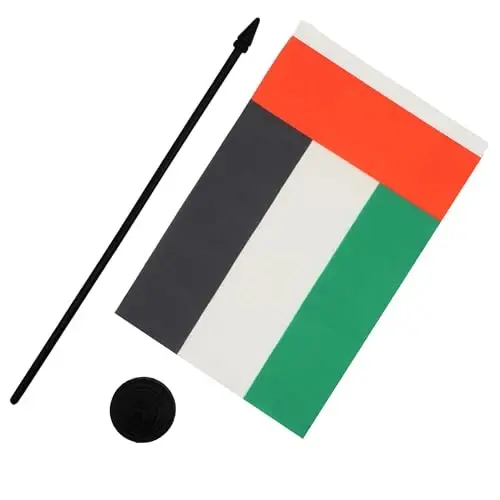 United Arab Emirates Table Flag 5'' x 8'' - Emirati Desk Flag 21 x 14 cm. - Black plastic stick and base - AZ FLAG - 3