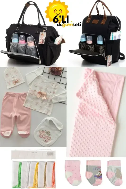 Birth Set Baby Care Backpack and Shoulder Bag, Hospital Outfit, Blanket, 10 Wipes and 3 Socks-GRAY - ALİSS