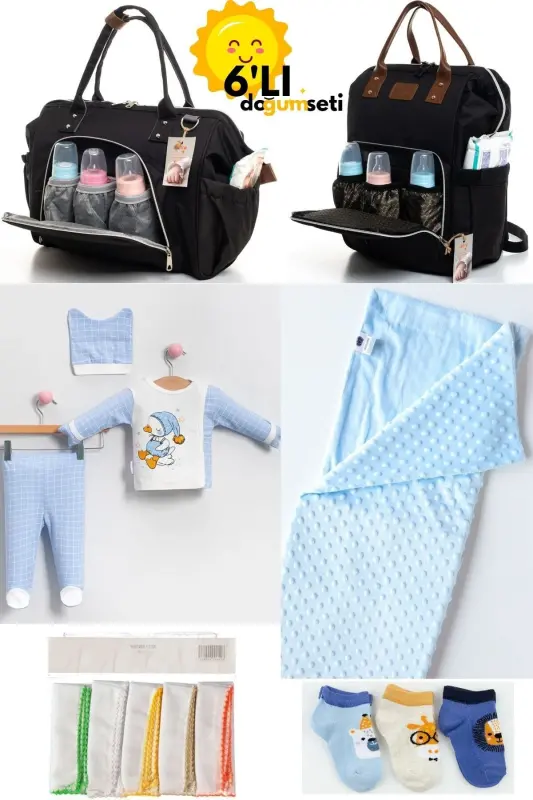 Birth Set Baby Care Backpack and Shoulder Bag, Hospital Outfit, Blanket, 10 Wipes and 3 Socks-SMOKE GRAY - 1