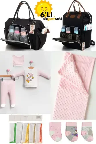 Birth Set Baby Care Backpack and Shoulder Bag, Hospital Outing, Blanket, 10 Wipes and 3 Socks-BLACK - 1