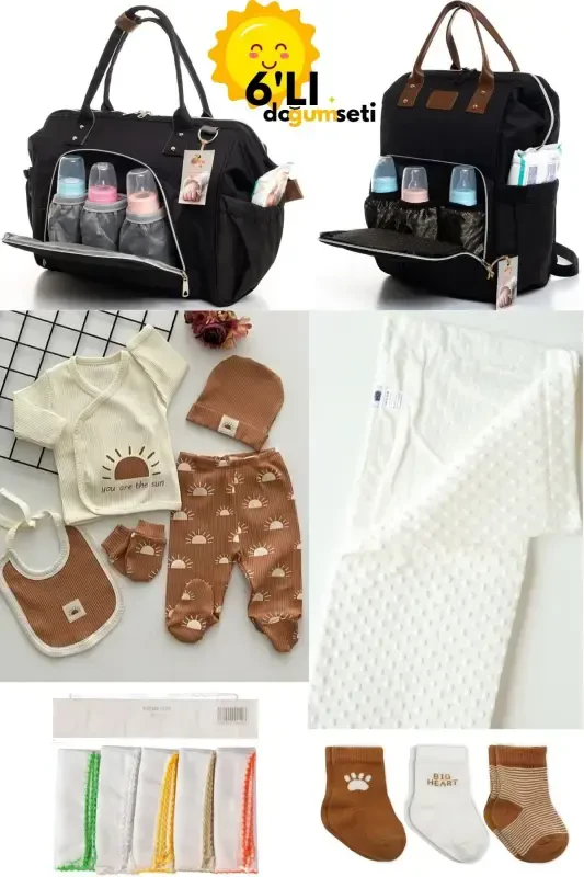 Birth Set Baby Care Backpack and Shoulder Bag, Hospital Outing, Blanket, 10 Wipes and 3 Socks-BLACK - ALİSS