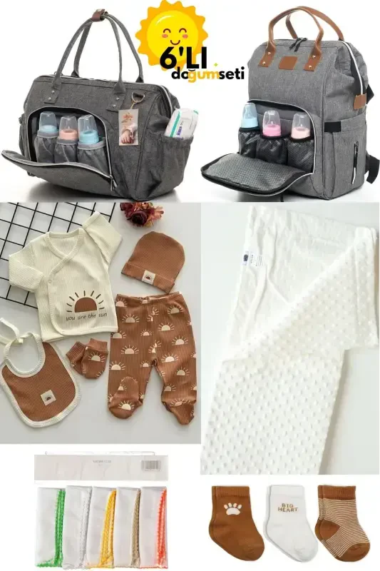 Birth Set Baby Care Backpack and Shoulder Bag, Hospital Outing, Blanket, 10 Wipes and 3 Socks-POWDER - 1