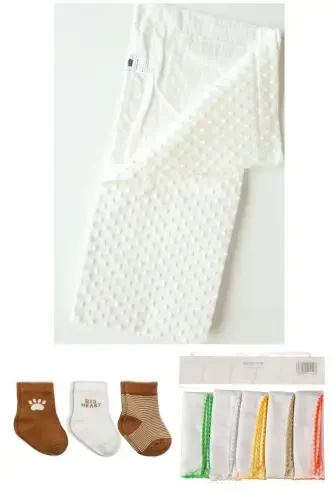 Birth Set Baby Care Backpack and Shoulder Bag, Hospital Outing, Blanket, 10 Wipes and 3 Socks-POWDER - 8