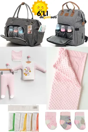 Birth Set Baby Care Backpack and Shoulder Bag, Hospital Outing, Blanket, 10 Wipes and 3 Socks-SMOKE - 1