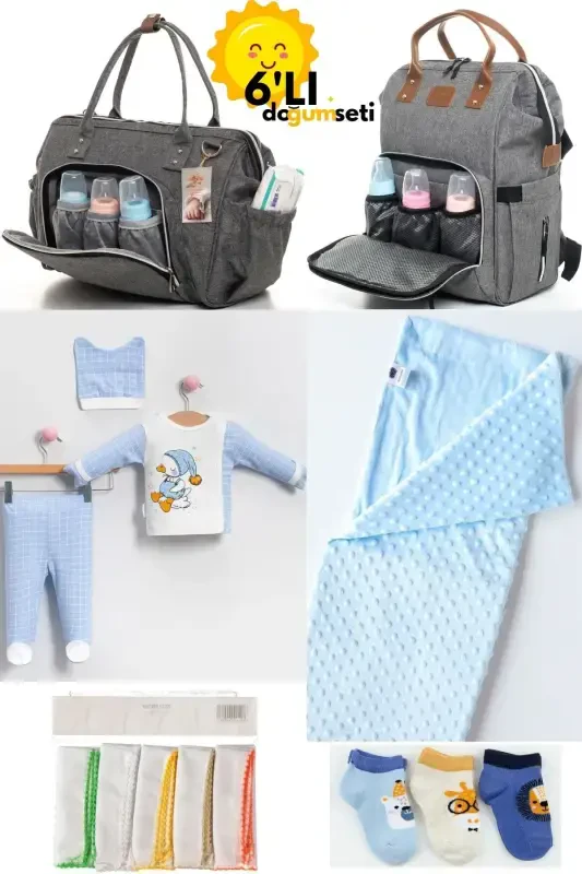 Birth Set Baby Care Backpack and Shoulder Bag, Hospital Outing, Blanket, 10 Wipes and 3 Socks-SMOKE GRAY - 1