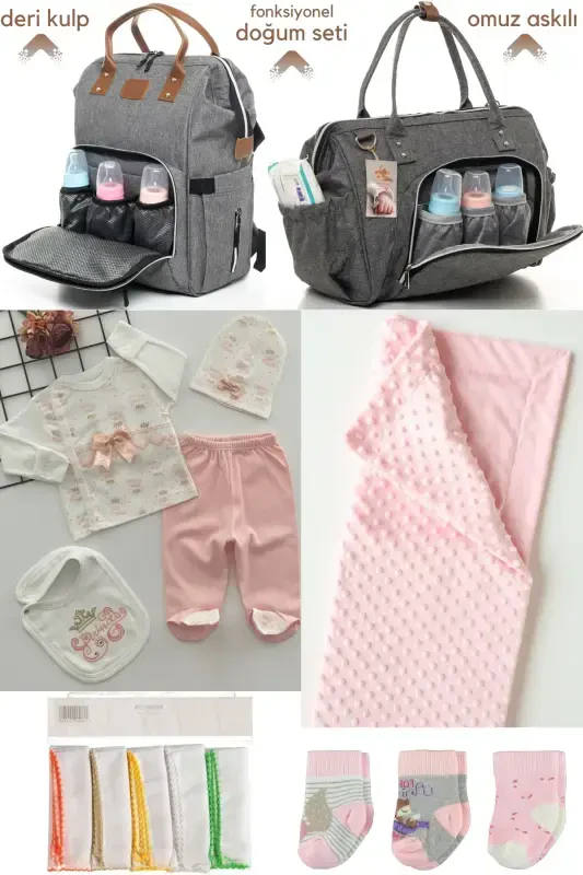 Birth Set (BABY CARE SHOULDER AND BACK BAG, HOSPITAL OUTFIT, BLANKET, 10 WIPES, 3-PIECE SOCK SET) - BLACK - 1