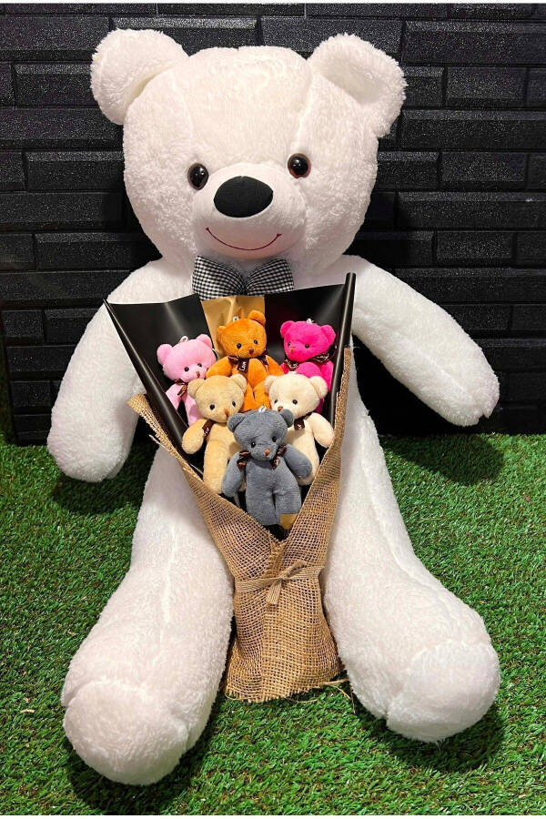 Birthday Gift 80cm Sweet White Teddy Bear and 6 Piece Colorful Teddy Bear Bouquet - 1