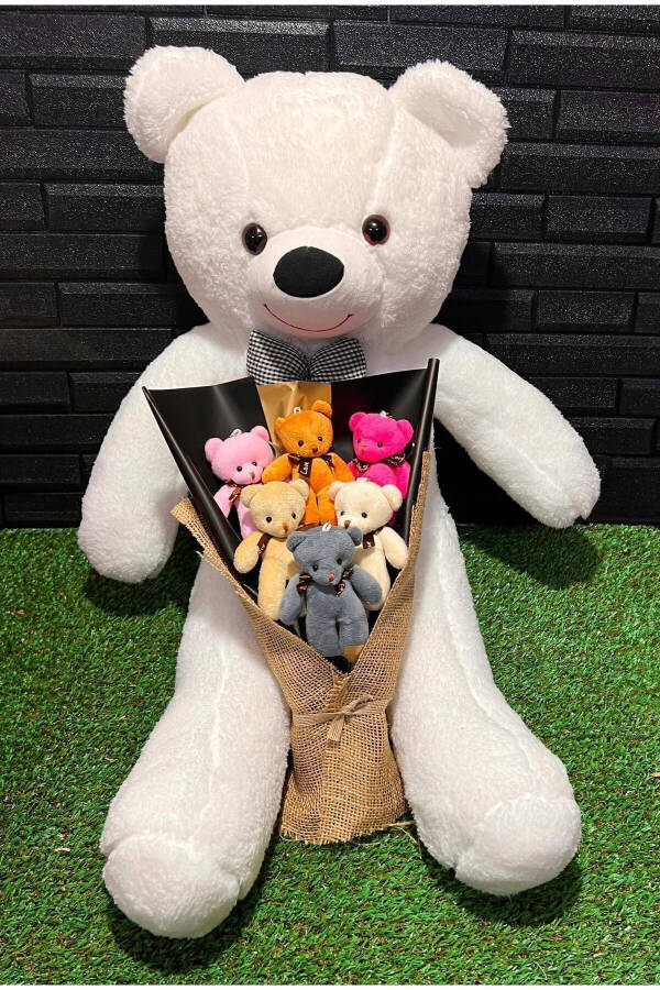 Birthday Gift 80cm Sweet White Teddy Bear and 6 Piece Colorful Teddy Bear Bouquet - 2