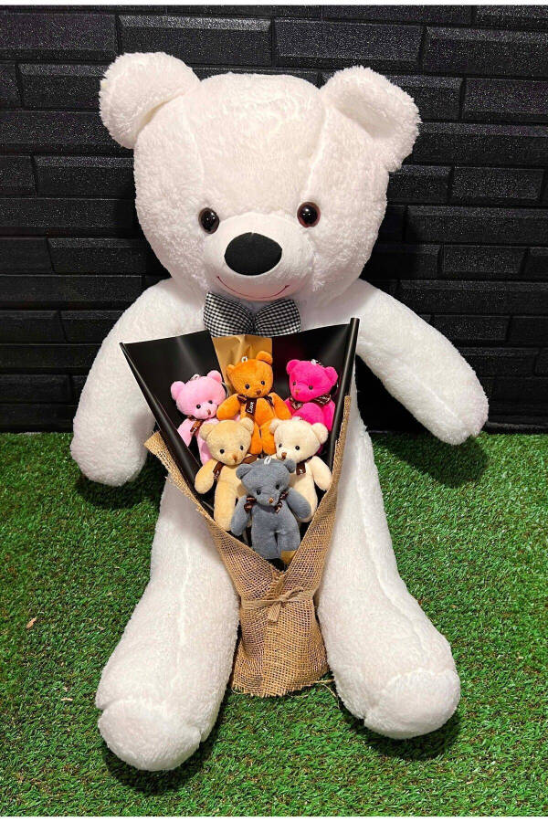 Birthday Gift 80cm Sweet White Teddy Bear and 6 Piece Colorful Teddy Bear Bouquet - 3