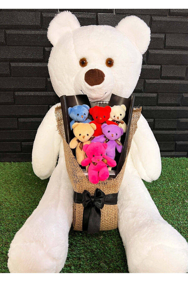 Birthday Gift 80cm Sweet White Teddy Bear and 6 Piece Colorful Teddy Bear Bouquet - 1