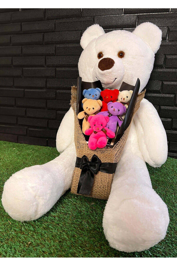 Birthday Gift 80cm Sweet White Teddy Bear and 6 Piece Colorful Teddy Bear Bouquet - 2