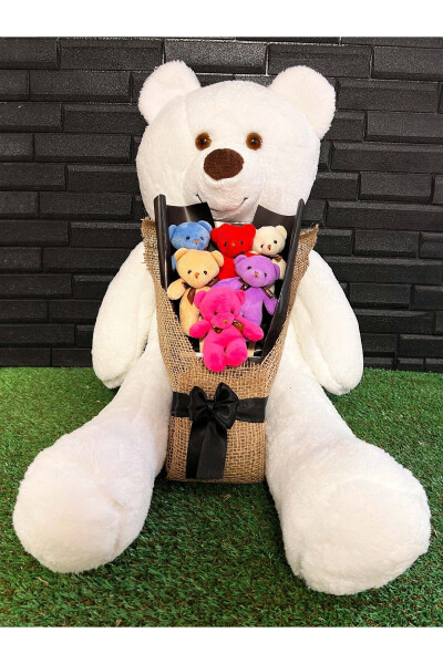 Birthday Gift 80cm Sweet White Teddy Bear and 6 Piece Colorful Teddy Bear Bouquet - 3