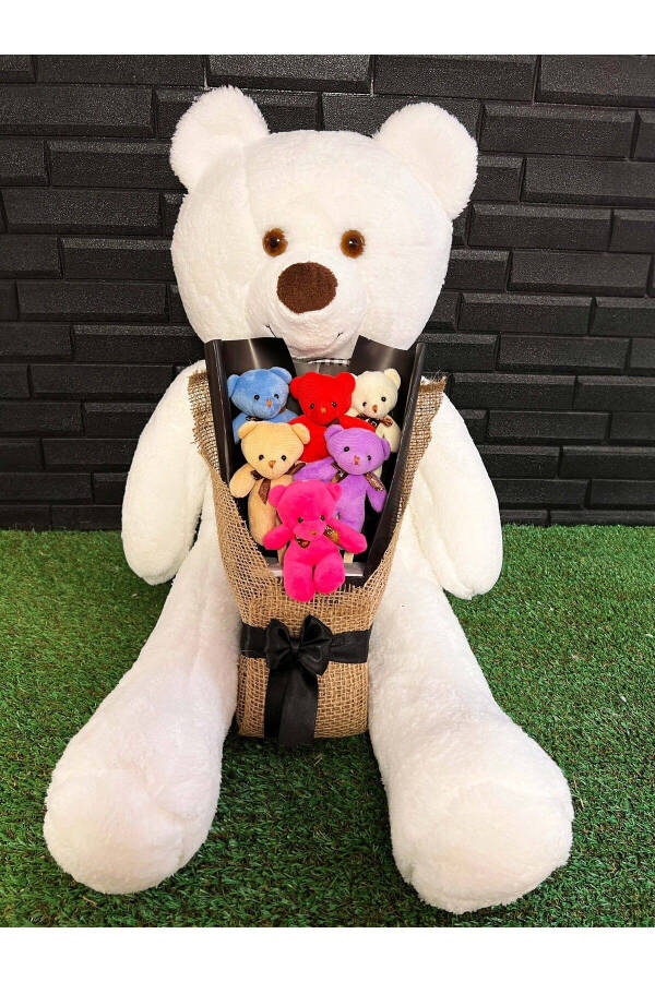 Birthday Gift 80cm Sweet White Teddy Bear and 6 Piece Colorful Teddy Bear Bouquet - 4