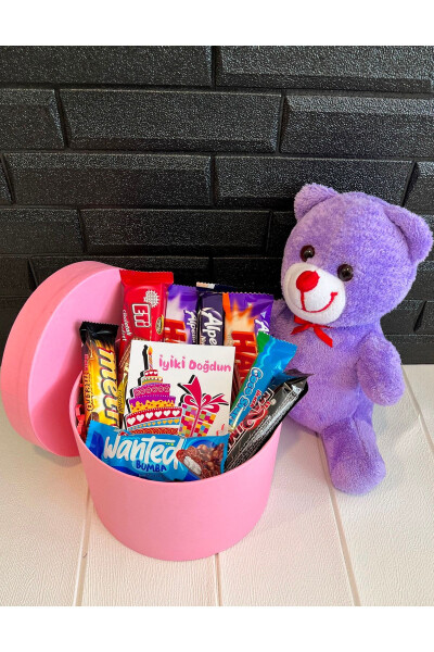 Birthday Gift Box with Plenty of Snacks and a Purple Teddy Bear for Your Loved One - 2