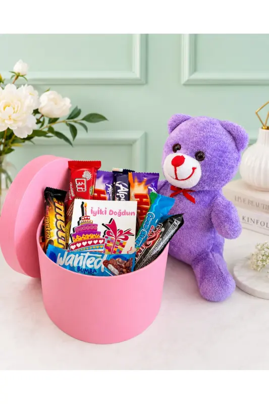Birthday Gift Box with Plenty of Snacks and a Purple Teddy Bear for Your Loved One - 4