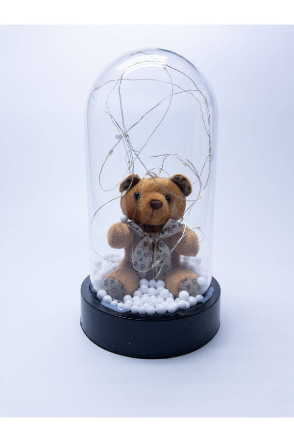 Birthday Gift Decorative Rgb Fairy Led Lighted Teddy Bear And Stainless Steel Necklace In A Glass Dome - 4