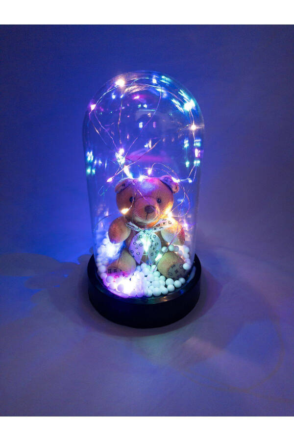 Birthday Gift Decorative Rgb Fairy Led Lighted Teddy Bear And Stainless Steel Necklace In A Glass Dome - 6