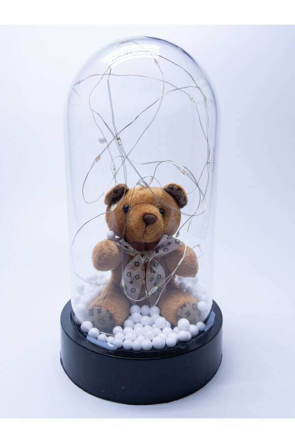 Birthday Gift Decorative Rgb Fairy Led Lighted Teddy Bear And Stainless Steel Necklace In A Glass Dome - 7