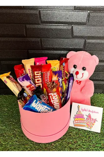 Birthday Gift for Girlfriend with Lots of Snacks and a Pink Teddy Bear - 1