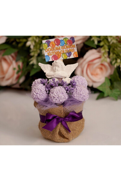 Birthday Special Made Jute Pot Angel Figurine Purple Scented Stone Flower Arrangement Gift - GENEL MARKALAR